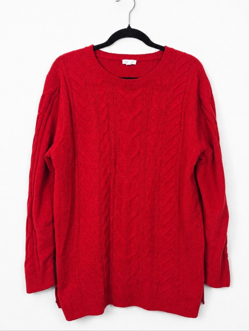 J. Jill Red Chenille Cable Knit Tunic Sweater XL Cozy Cottagecore Winter